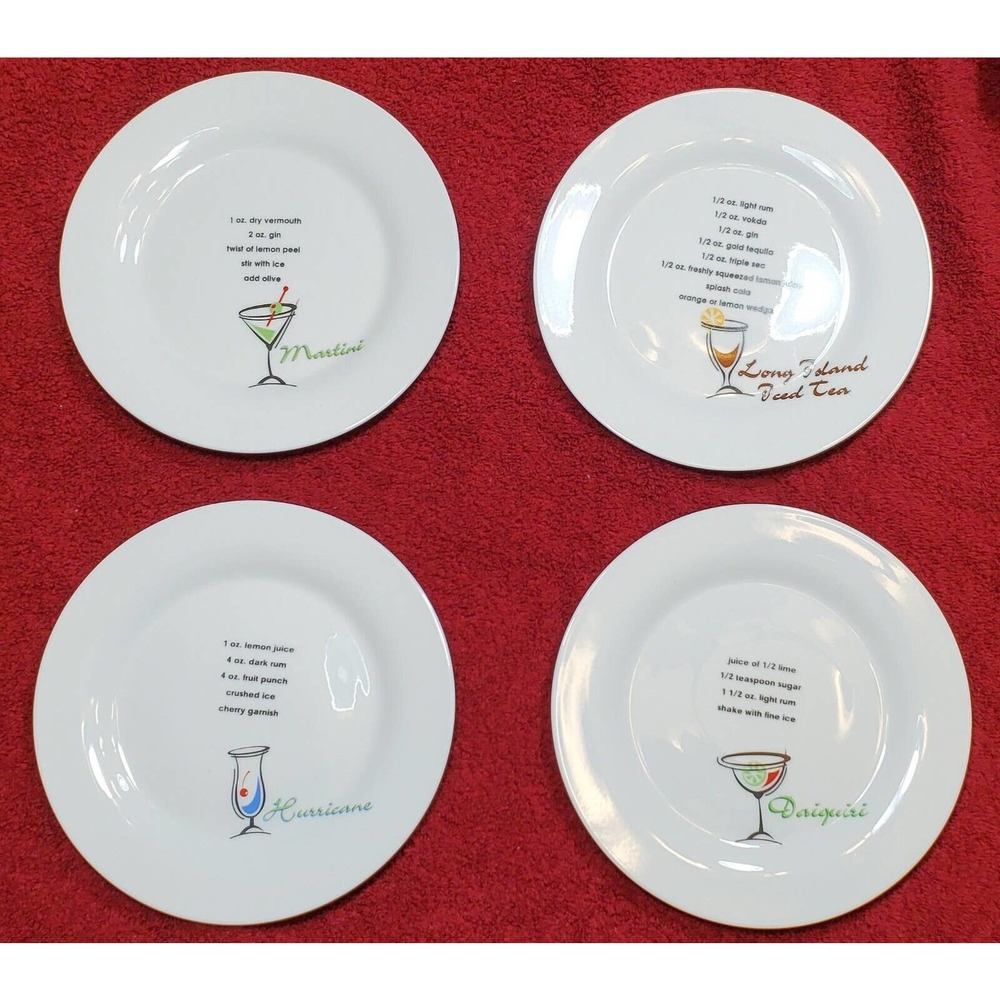 Libbey 8in Dishes set 4Drink Recipe Martini, Hurricane, Daiquiri, Long Island...